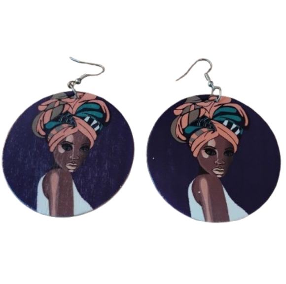Jewelry - Women's Purple Brown White Orange Round Dangle Earrings Wooden Statemet Jewelry